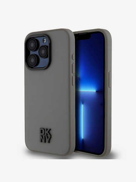 DKNY Stražnja maska ​​Magsafe s logotipom od PU kože za iPhone 15 Pro Max siva DKNY