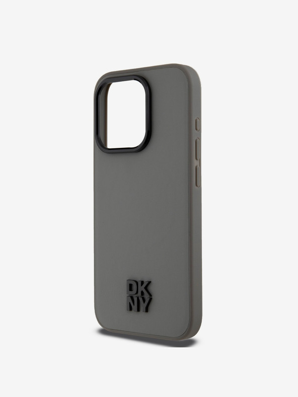 DKNY Stražnja maska ​​Magsafe s logotipom od PU kože za iPhone 15 Pro Max siva DKNY