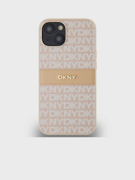 DKNY PU kožna stražnja maska ​​s ponavljajućim uzorkom u tonskim prugama za iPhone 14, ružičasta DKNY