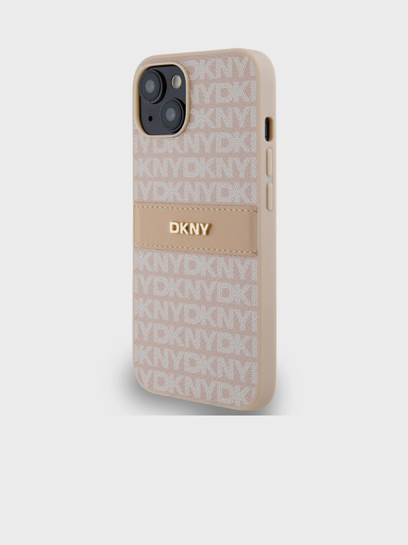 DKNY PU kožna stražnja maska ​​s ponavljajućim uzorkom u tonskim prugama za iPhone 14, ružičasta DKNY