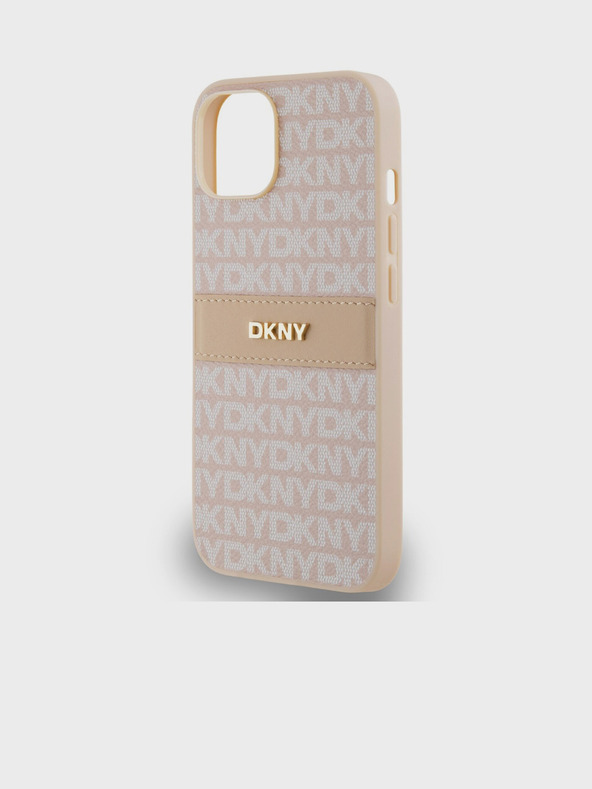 DKNY PU kožna stražnja maska ​​s ponavljajućim uzorkom u tonskim prugama za iPhone 14, ružičasta DKNY