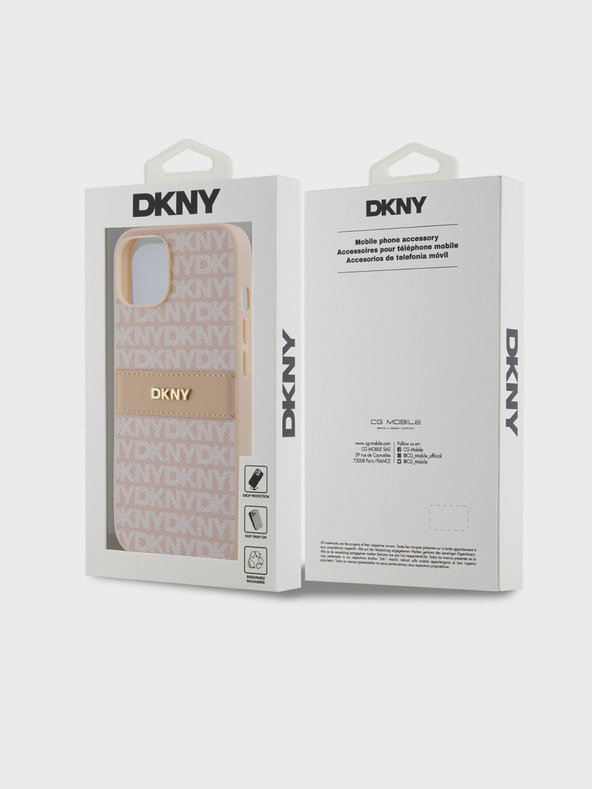 DKNY PU kožna stražnja maska ​​s ponavljajućim uzorkom u tonskim prugama za iPhone 14, ružičasta DKNY
