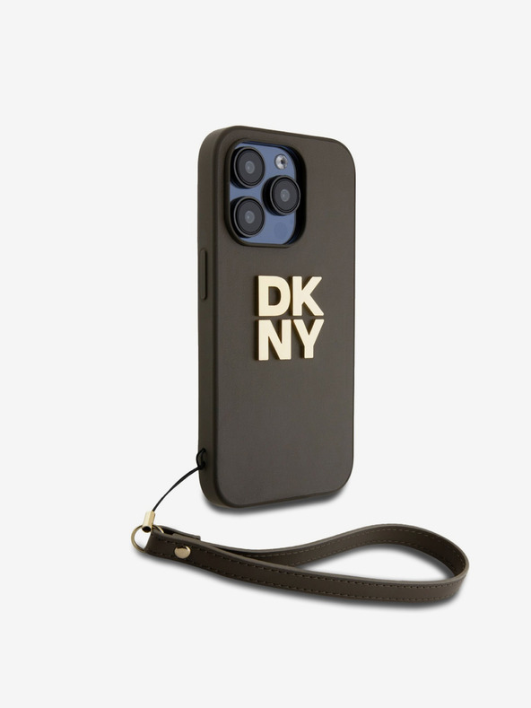 DKNY PU kožna stražnja maska ​​s logotipom na vrpcu za iPhone 14 Pro, smeđa DKNY