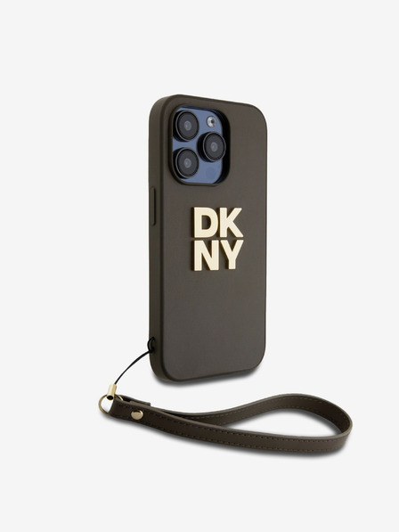 DKNY PU kožna stražnja maska ​​s logotipom na vrpcu za iPhone 14 Pro, smeđa DKNY