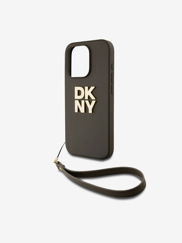 DKNY PU kožna stražnja maska ​​s logotipom na vrpcu za iPhone 14 Pro, smeđa DKNY