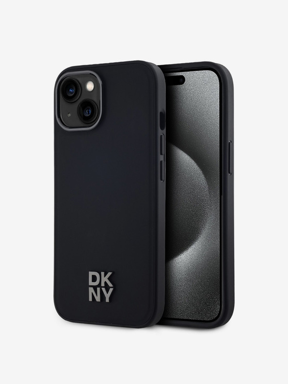 DKNY Stražnja maska ​​Magsafe s logotipom od PU kože za iPhone 15 crna DKNY