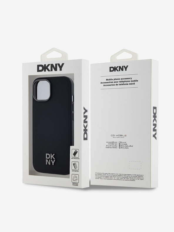 DKNY Stražnja maska ​​Magsafe s logotipom od PU kože za iPhone 15 crna DKNY