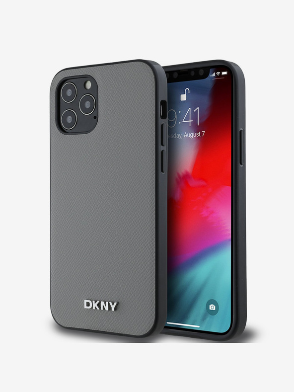 DKNY PU kožna srebrna metalna stražnja maska ​​Magsafe s logotipom za iPhone 12/12 Pro siva DKNY