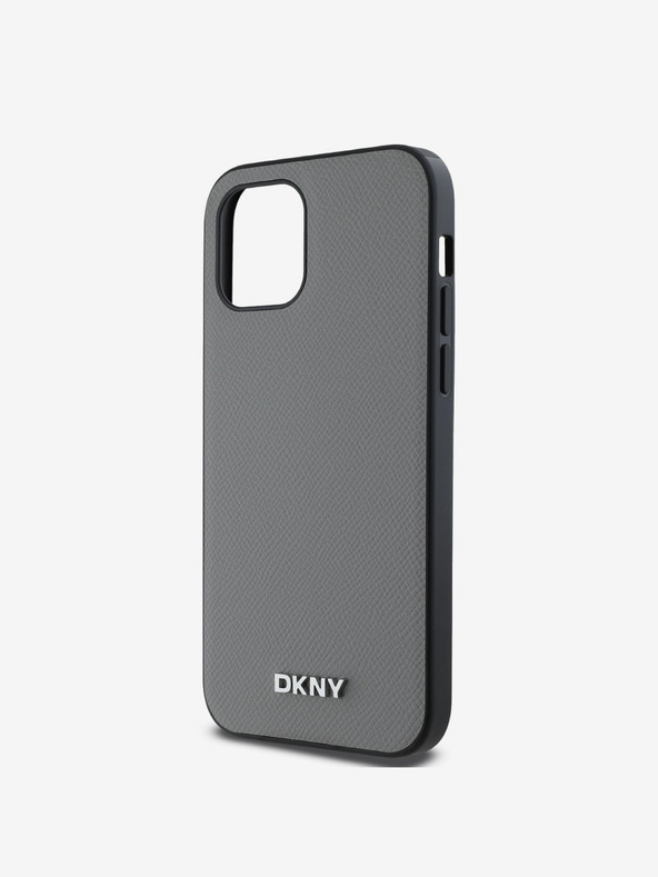 DKNY PU kožna srebrna metalna stražnja maska ​​Magsafe s logotipom za iPhone 12/12 Pro siva DKNY