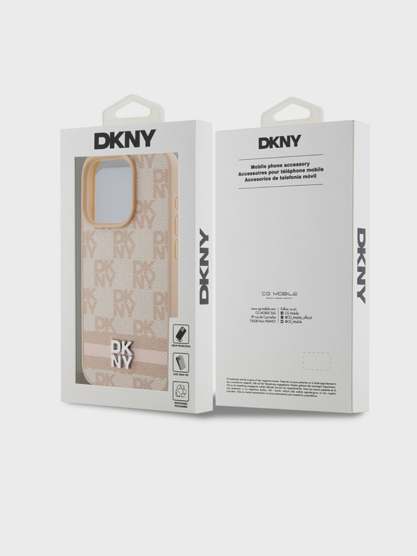 DKNY Stražnja maska ​​s kariranim uzorkom i prugama od PU kože za iPhone 13 Pro Max, ružičasta DKNY