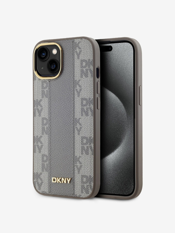 DKNY PU kožna stražnja maska ​​s kariranim uzorkom Magsafe za iPhone 15 bež DKNY
