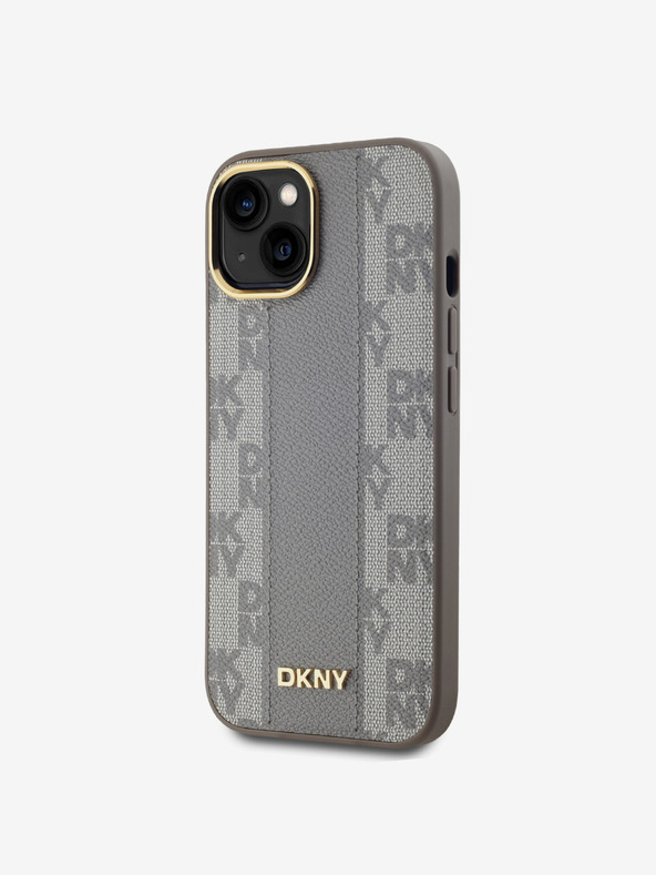 DKNY PU kožna stražnja maska ​​s kariranim uzorkom Magsafe za iPhone 15 bež DKNY
