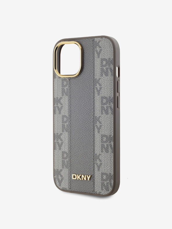 DKNY PU kožna stražnja maska ​​s kariranim uzorkom Magsafe za iPhone 15 bež DKNY