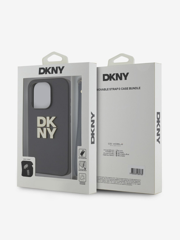 DKNY PU kožna stražnja maska ​​s logotipom i remenčićem za iPhone 14 Pro crna DKNY