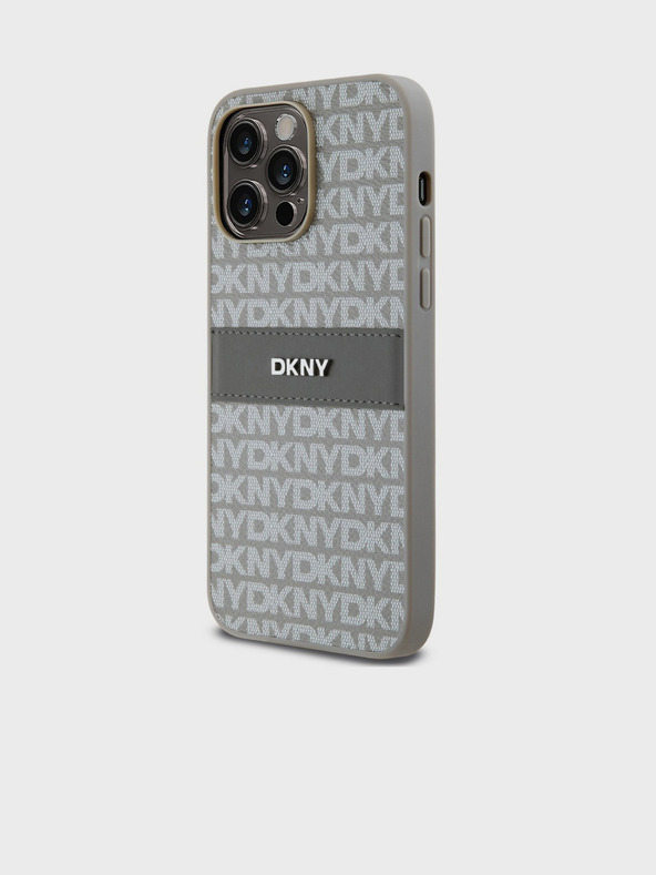 DKNY PU kožna stražnja maska ​​s ponavljajućim uzorkom u tonskim prugama za iPhone 14 Pro bež DKNY