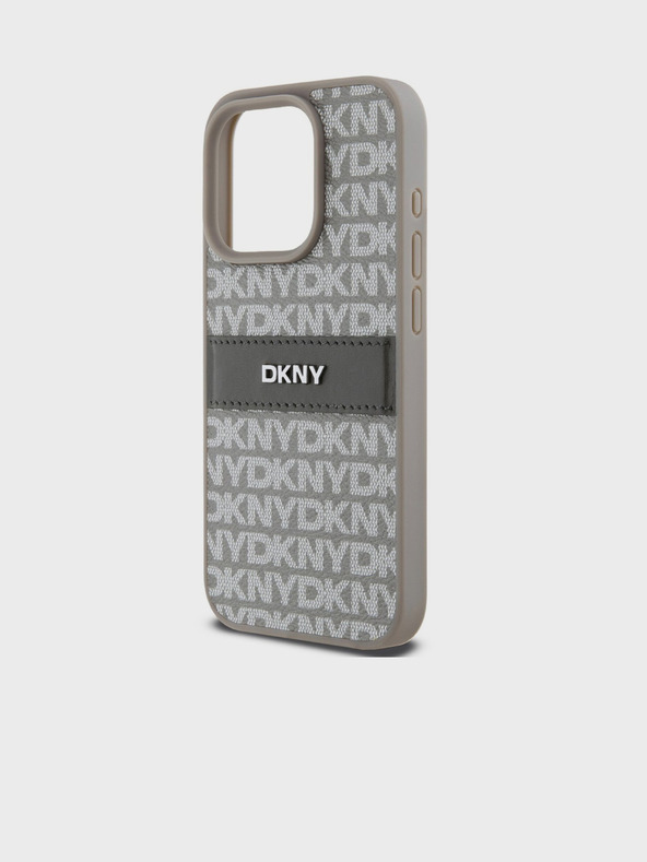 DKNY PU kožna stražnja maska ​​s ponavljajućim uzorkom u tonskim prugama za iPhone 14 Pro bež DKNY