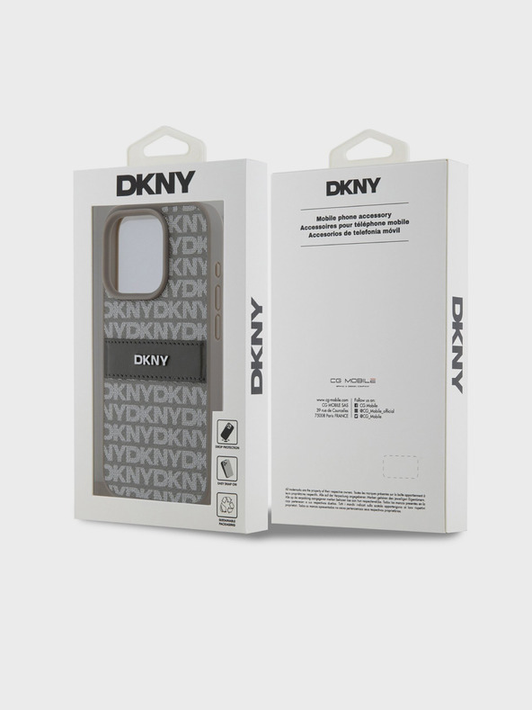 DKNY PU kožna stražnja maska ​​s ponavljajućim uzorkom u tonskim prugama za iPhone 14 Pro bež DKNY