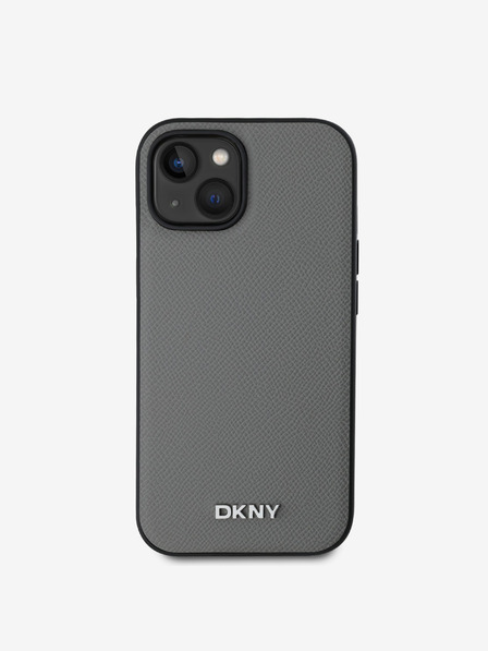 DKNY PU kožna srebrna metalna stražnja maska ​​Magsafe s logotipom za iPhone 15 siva DKNY