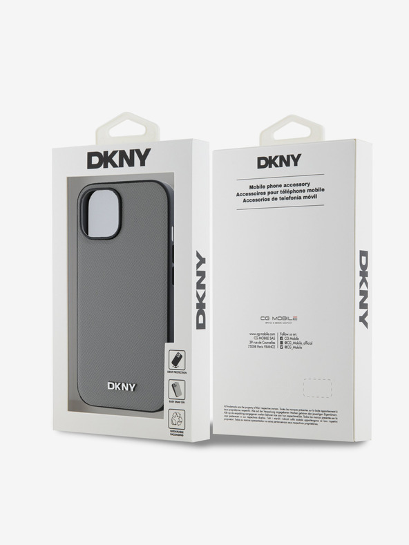 DKNY PU kožna srebrna metalna stražnja maska ​​Magsafe s logotipom za iPhone 15 siva DKNY