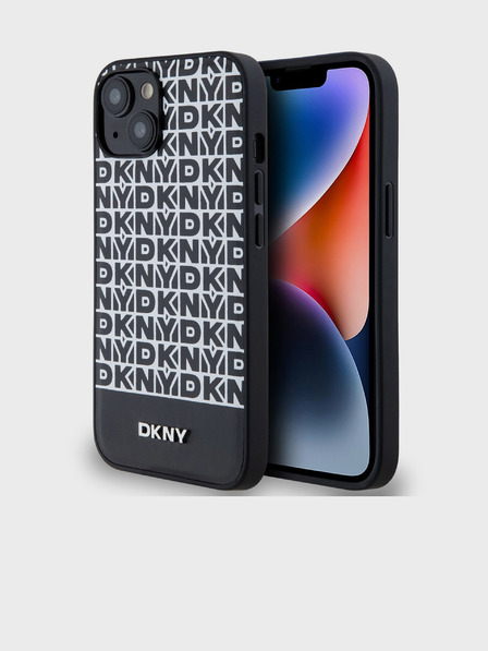 DKNY PU kožna donja traka s ponavljajućim uzorkom MagSafe stražnja maska ​​za iPhone 13 crna DKNY