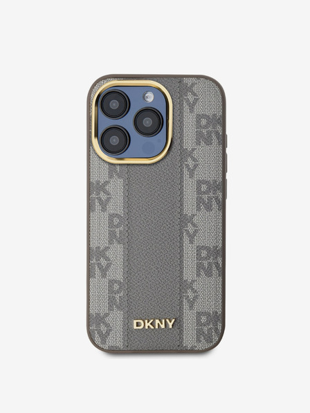 DKNY PU kožna stražnja maska ​​s kariranim uzorkom Magsafe za iPhone 15 Pro bež DKNY