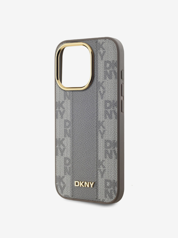 DKNY PU kožna stražnja maska ​​s kariranim uzorkom Magsafe za iPhone 15 Pro bež DKNY