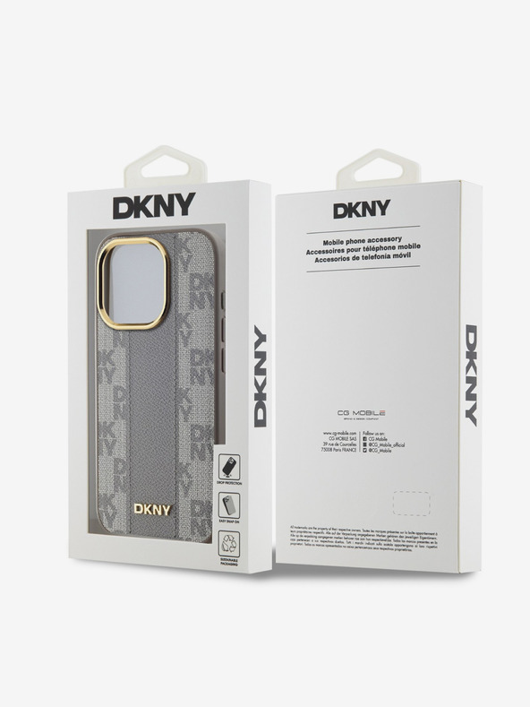 DKNY PU kožna stražnja maska ​​s kariranim uzorkom Magsafe za iPhone 15 Pro bež DKNY
