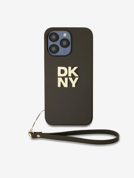DKNY Stražnja maska ​​s remenom za zapešće od PU kože za iPhone 15 Pro, smeđa DKNY