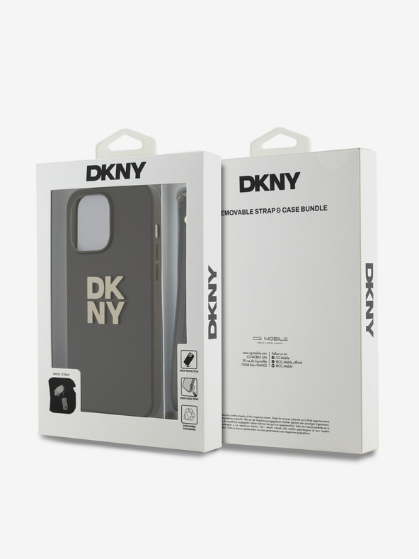 DKNY Stražnja maska ​​s remenom za zapešće od PU kože za iPhone 15 Pro, smeđa DKNY
