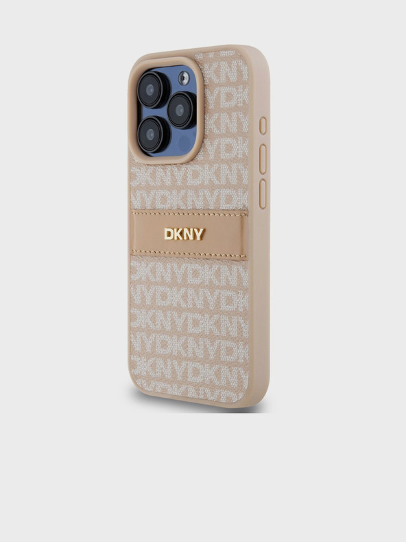 DKNY PU kožna stražnja maska ​​s ponavljajućim uzorkom u tonskim prugama za iPhone 14 Pro, ružičasta DKNY