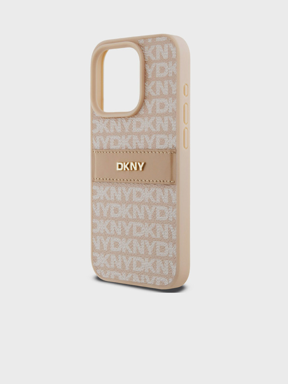 DKNY PU kožna stražnja maska ​​s ponavljajućim uzorkom u tonskim prugama za iPhone 14 Pro, ružičasta DKNY