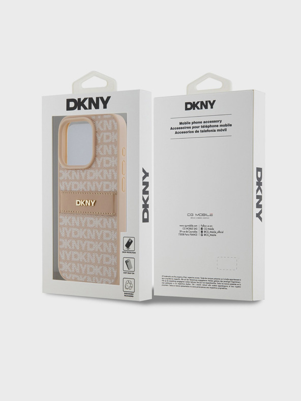 DKNY PU kožna stražnja maska ​​s ponavljajućim uzorkom u tonskim prugama za iPhone 14 Pro, ružičasta DKNY