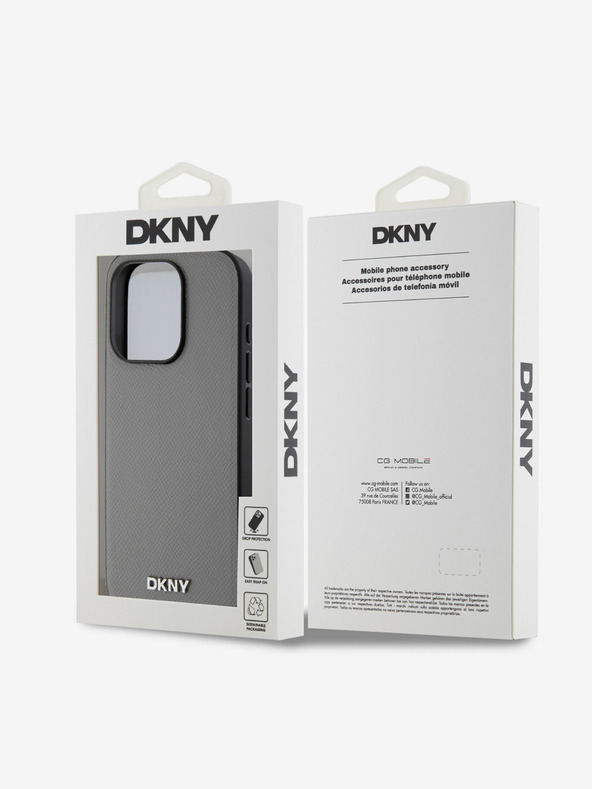 DKNY PU kožna srebrna metalna stražnja maska ​​Magsafe s logotipom za iPhone 15 Pro Max siva DKNY