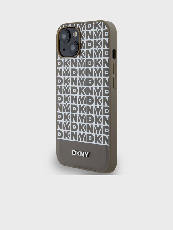 DKNY PU kožna donja traka s ponavljajućim uzorkom MagSafe stražnja maska ​​za iPhone 15 smeđa DKNY