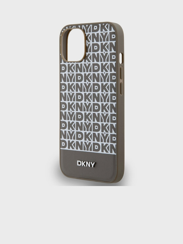 DKNY PU kožna donja traka s ponavljajućim uzorkom MagSafe stražnja maska ​​za iPhone 15 smeđa DKNY