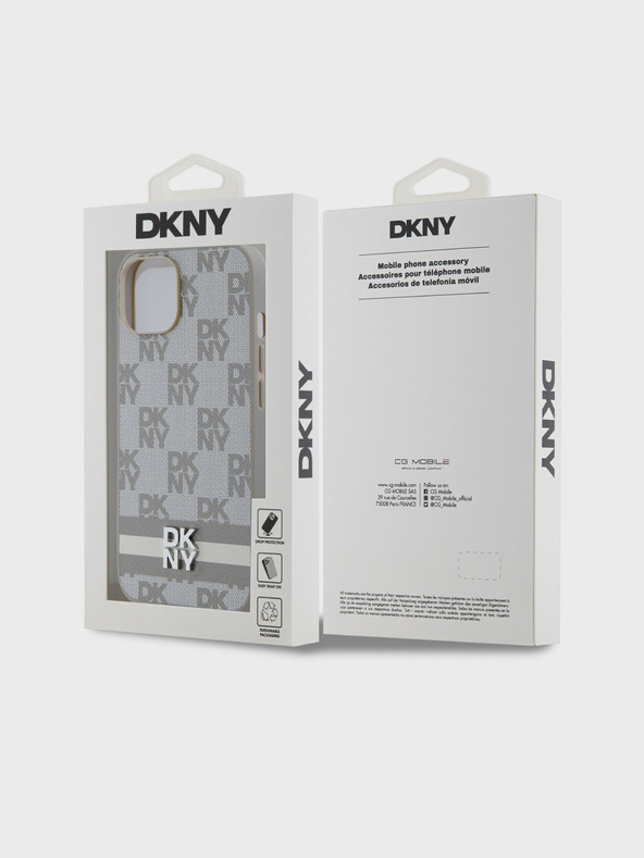 DKNY Stražnja maska ​​s kariranim uzorkom i prugama od PU kože za iPhone 15 bež DKNY
