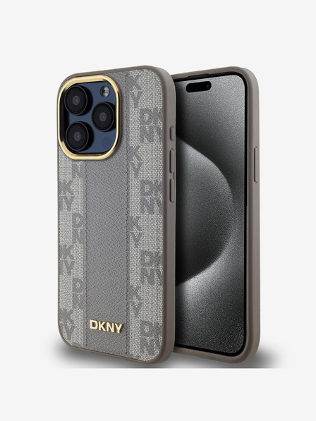 DKNY PU kožna stražnja maska ​​s kariranim uzorkom Magsafe za iPhone 15 Pro Max bež DKNY
