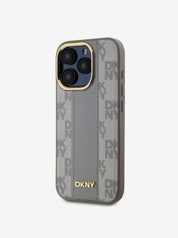 DKNY PU kožna stražnja maska ​​s kariranim uzorkom Magsafe za iPhone 15 Pro Max bež DKNY