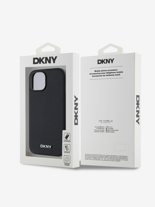 DKNY PU kožna srebrna metalna stražnja maska ​​Magsafe s logotipom za iPhone 14 crna DKNY