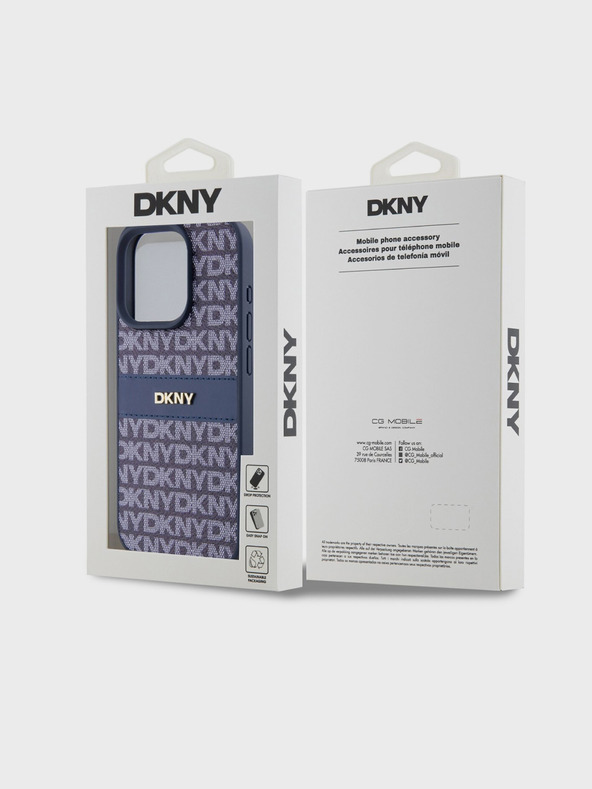 DKNY PU kožna stražnja maska ​​s ponavljajućim uzorkom u tonskim prugama za iPhone 14 Pro, plava DKNY