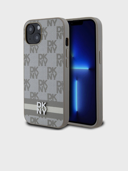 DKNY Stražnja maska ​​s kariranim uzorkom i prugama od PU kože za iPhone 13 bež DKNY