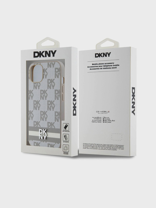 DKNY Stražnja maska ​​s kariranim uzorkom i prugama od PU kože za iPhone 13 bež DKNY