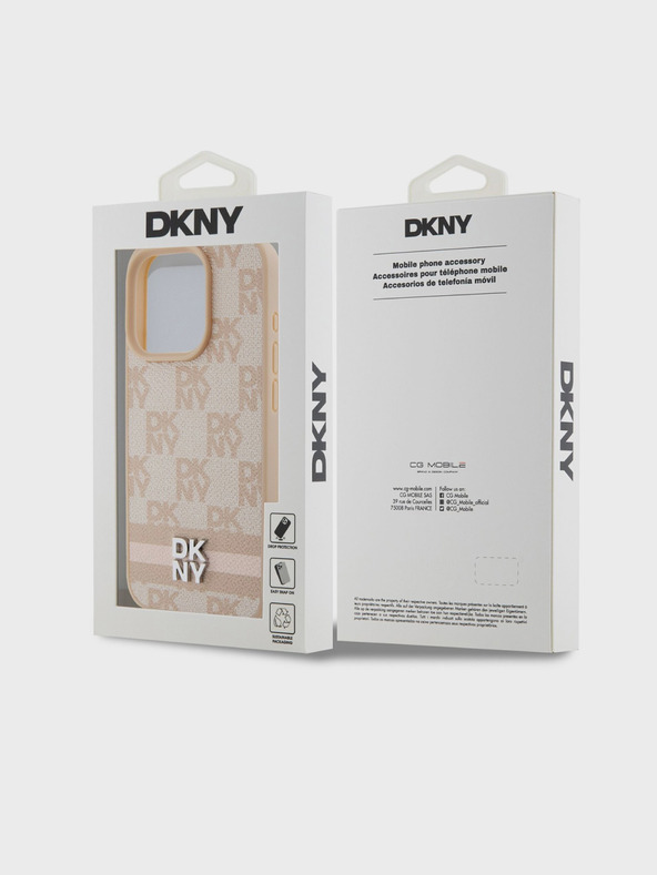DKNY Stražnja maska ​​s kariranim uzorkom i prugama od PU kože za iPhone 15 Pro, ružičasta DKNY