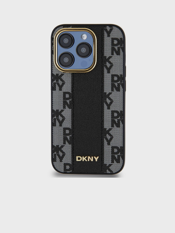 DKNY Stražnja maska ​​Magsafe s kariranim uzorkom od PU kože za iPhone 15 Pro crna DKNY