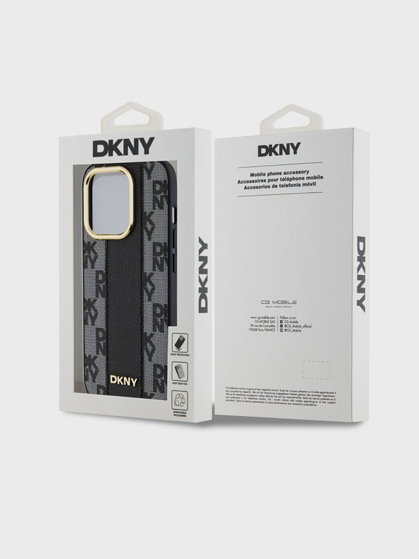 DKNY Stražnja maska ​​Magsafe s kariranim uzorkom od PU kože za iPhone 15 Pro crna DKNY