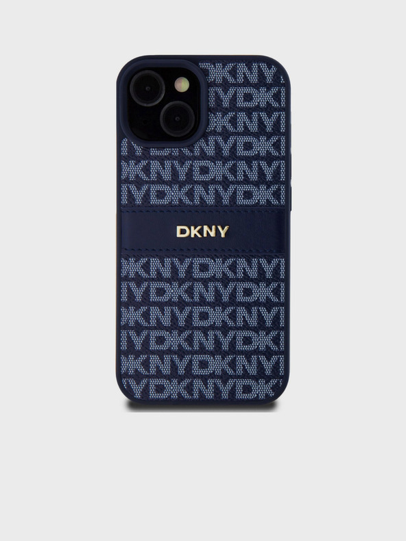DKNY PU kožna stražnja maska ​​s ponavljajućim uzorkom u tonskim prugama za iPhone 15 plava DKNY
