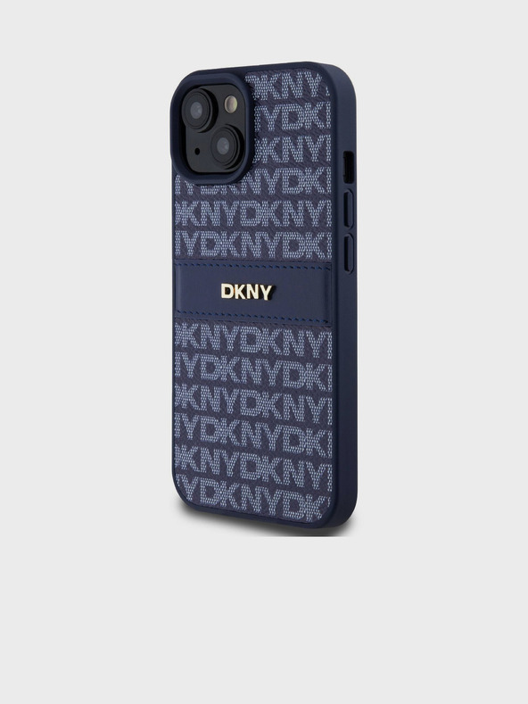 DKNY PU kožna stražnja maska ​​s ponavljajućim uzorkom u tonskim prugama za iPhone 15 plava DKNY