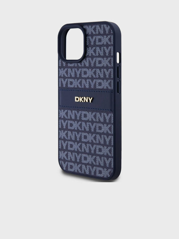 DKNY PU kožna stražnja maska ​​s ponavljajućim uzorkom u tonskim prugama za iPhone 15 plava DKNY