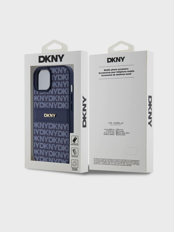 DKNY PU kožna stražnja maska ​​s ponavljajućim uzorkom u tonskim prugama za iPhone 15 plava DKNY