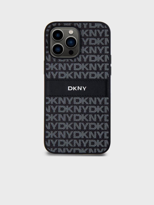 DKNY PU kožna stražnja maska ​​s ponavljajućim uzorkom u tonskim crtama za iPhone 14 Pro crna DKNY